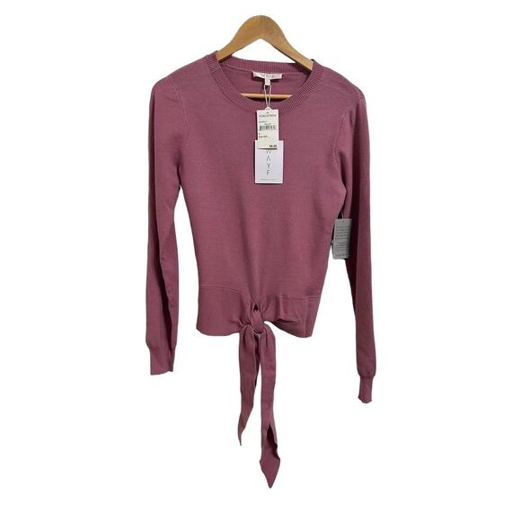 WAYF Milo Tie Hem Knit Sweater Mauve Pink‎ Small Crew Neck NEW - Picture 2 of 6